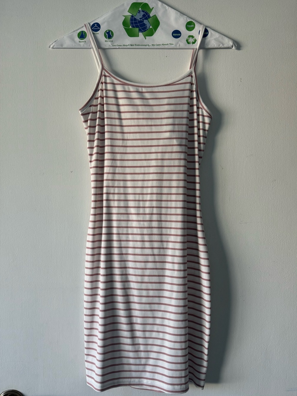 SHEIN White Midi Dress with Dusty Pink Stripes